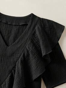 Zayélia 女款編織優雅日常度假風夏季時尚襯衫 - 黑色 - 查看 3