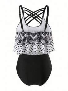 SHEIN Swim Curve 大尺碼女款夏季海灘度假骷髏印花分體式比基尼套裝 - 彩色 - 查看 2