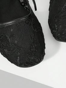 Mnmlis 女款黑色時尚圓頭繫帶平底鞋 - 黑色1 - 查看 2