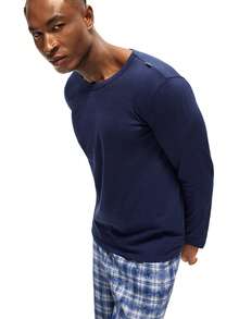 Rest Era Men's Casual Solid Color Crew Neck Long Sleeve Undershirt - Blue - View 1