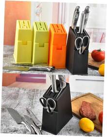 Plastic Knife Holder, Multifunctional Storage Rack, Shelf, Knife Holder, Countertop, Kitchen Knife Holder, Household Kitchen Appliance Storage - Black Brushed - View 2