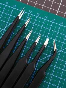 6pcs Anti-Static Black Tweezers Set, Precision Pointed And Bent Tip Stationery Tools, Planner DIY Kit, Back To School Supplies - Multicolor - View 9