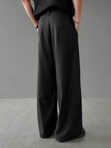 SLATEMANN Men's Solid Color Pocket Wide Leg Loose Casual Long Pants - Black - View 2