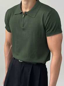DAZY Men's Polo Collar Half-Zip Short Sleeve Knit Top, Back To School Easter - Green - View 3