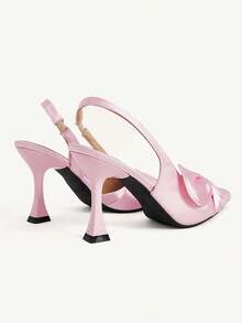CUCCOO CHICEST 女款尖頭 9CM 優雅細高跟單鞋，附後背帶、蝴蝶結、荷葉邊、交叉帶、蝴蝶結裝飾，粉色小貓跟，性感百搭 - 粉色 - 查看 4