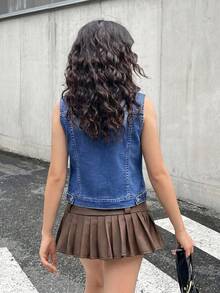 SHEIN 青少年女孩藍色牛仔無袖背心 - 藍色 - 查看 6