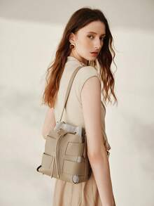 MOTF WOMEN'S FASHION GRAY SHOULDER BAG, EXQUISITE VACATION WOVEN HOLLOW BUCKET BAG, SUITABLE FOR DAILY, COMMUTING, SHOPPING, VACATION, TRAVEL - Grey - View 8