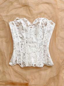 Soleia European And American Young Vacation Sexy Flowy Avant-Garde Bandeau Lace Double Layer Fitted Boning Corset No Chest Padding - White - View 4