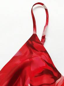 GlowEve CURVE Abito lungo a trapezio con stampa floreale e spalline sottili elegante per donna taglie forti, abito elegante da vacanza, abito casual - Rosso - Visualizzare 3