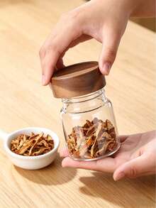 1pc Glass Storage Jar, Airtight Food Container With Wooden Lid, Transparent Glass Canister Suitable For Pantry, Kitchen To Store Flour, Sugar, Tea, Coffee, Snacks, Spices, Etc. - Multicolor - View 3