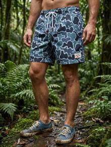 CoralVoy Men's All-Over Print Slant Pocket Drawstring Waist Casual Beach Shorts, Holiday - Grey - View 7