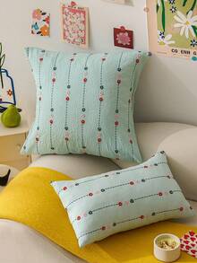 SHEIN 1入裝 粉色、黃色、藍色小格子印花刺繡花朵方形長方形枕套 刺繡印花田園風裝飾枕套 適合日常使用 - 彩色 - 查看 14