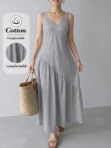EMERY ROSE Vestido elegante de tirantes finos con volantes en el bajo y rayas para mujer - Blanco y Negro - Ver 1