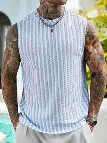 Manfinity RSRT Men's Striped Colorblock Casual Versatile Daily Outing Top, Holiday - Blue - View 6