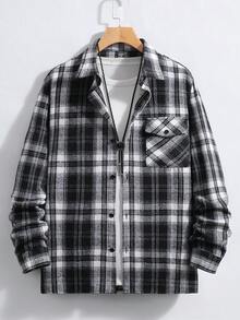 Manfinity Homme Men's Spring/Autumn Casual Plaid Shacket - Multicolor - View 8