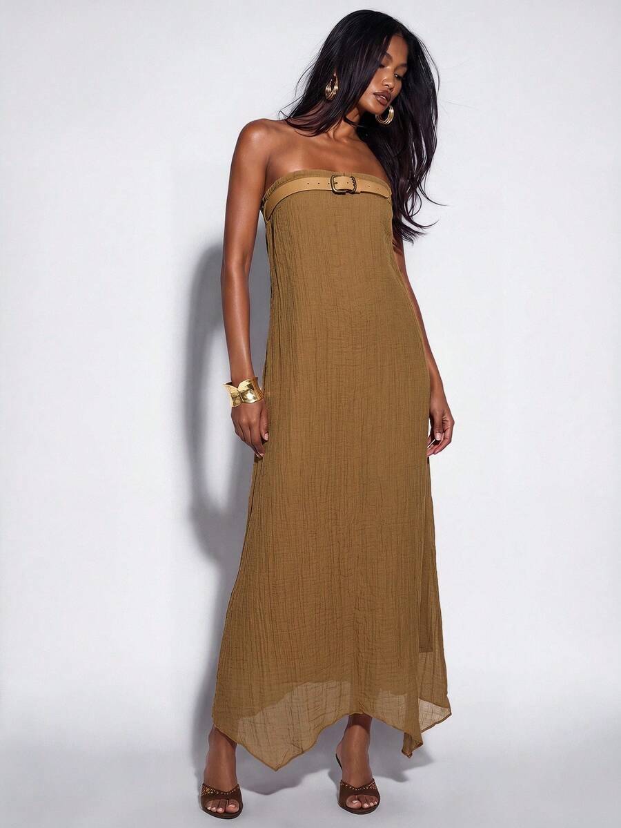Normani Women's Solid Color Casual Sexy Elegant Dress Vacation Brown Summer