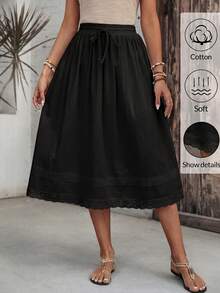 EMERY ROSE Women's Solid Color Casual Boho Vacation Skirt Holiday Black Autumn - Black - View 4
