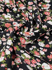 Vionelle Plus Size Women's Ditsy Floral Print Square Collar Buttoned Dress Maxi Women Outfit - Black - View 7