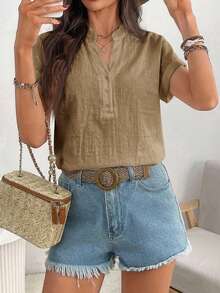 EMERY ROSE Casual Minimalist Camel Color Women's Shirt Suitable For Summer - Camel - View 5