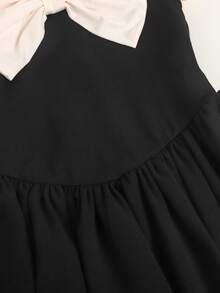 SHEIN Tween Girls Elegant Colorblock Asymmetrical Shoulder Ruched Puff Sleeve Dress, Suitable For Birthday Party, Back To School, Graduation Party - Black - View 5