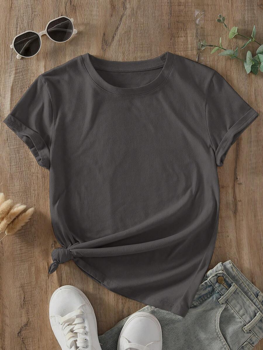 NostaNoir Camiseta unicolor de cuello redondo - Gris Oscuro - Ver 1