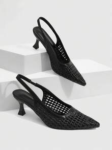 CUCCOO SZL Women's Fashion Pointed Knitting Splicing Suitable For Evening Parties Party Style High Heels Women's Shoes - Black - View 1
