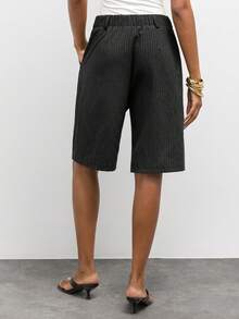 Maija Women's Waist Button Design Striped Pocket Casual Knee-Length Pants - Grey - View 6