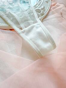 SHEIN Set Lingerie Wanita Warna Biru Langit dengan Bordir dan Tali Pengikat, 2 Potong - Putih - View 5