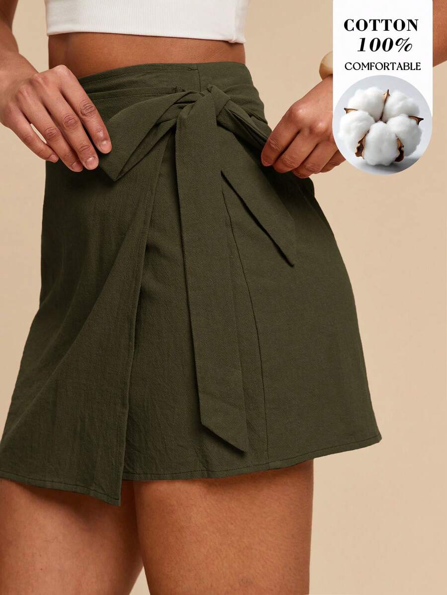 Travachic Minifalda sólida de uso casual y versátil para uso diario - Verde militar - Ver 1