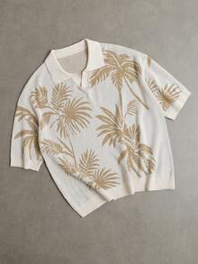 STEELVANCE Men's Vacation Casual Coconut Tree Pattern Knit Top - Apricot - View 5