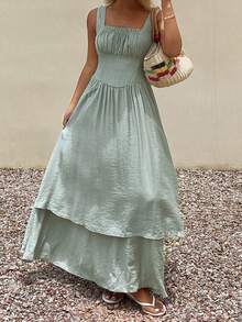 Livesso Women's Solid Color Pleated Casual Boho Party Vacation Midi Dress Sundress Sage Green Summer - Gray Blue - View 4