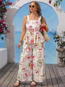 Vivid Eden Spring Summer Vacation Solid Color Woven Tank Top Loose Long Pants Plus Size 2pcs Set Beach Beige Tropical Boho - Multicolor - View 3