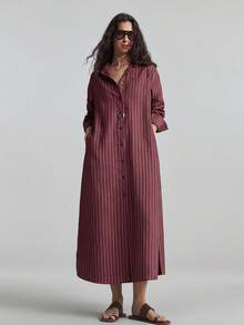 Ontre 女款酒紅色洋裝，秋季休閒優雅場合商務穿搭，日夜通用，辦公室教師節適用，復古背心都市通勤婚禮賓客裝 - 酒紅色 - 查看 4