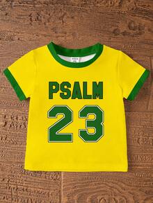 女嬰美式休閒運動風兩件套，黃綠配色拼色復古風。上衣PSALM23字母印花，短褲側面同色條紋，清新親膚不悶熱，適合日常上學、出遊、派對，亦可單獨混搭打造多元造型。 - 彩色 - 查看 5