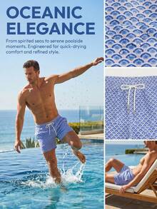 Horizaway Men's All-Over Print Slant Pocket Drawstring Waist Casual Beach Shorts Holiday / Vacation / Beach / Hawaii / Tropical / Swim /  Bathing - Royal Blue - View 5