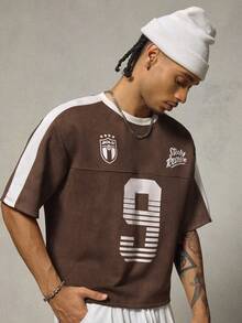 FRESIVO Men's Letter & Number Print Casual Versatile Daily Travel Short Sleeve T-Shirt - Brown - View 4