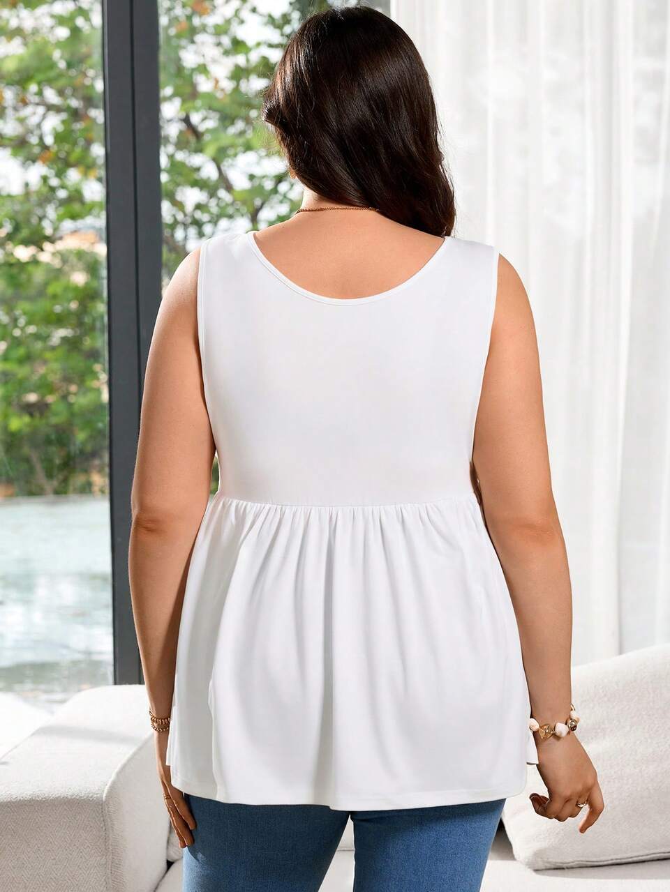 Plus Size Women's Summer Casual Vacation Lace Patchwork Solid Yellow Tank Top