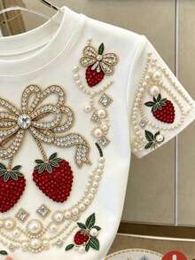 Resyla Summer Casual Strawberry Print Short T-Shirt - Pink - View 3