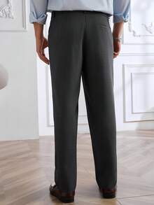 Core Aspect Men's Solid Color Slant Pocket Pleated Casual Trousers, Ceremony, Formal - Dark Grey - View 3