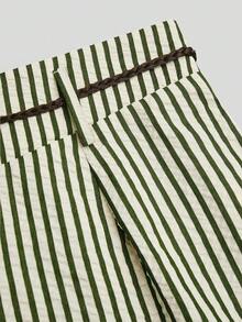 Franclia Plus Size Spring/Summer Striped Tassel Straight Leg Vacation Pants Fall - Army Green - View 7