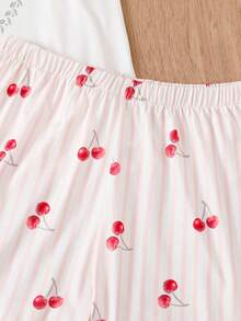 Casual Pullover Set For 10-Year-Old Girls, Apricot Base Color With Cute Puppy Print Pattern, Short Sleeve And Shorts, Home Wear Summer Set - Apricot - View 7