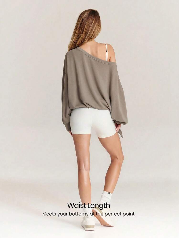 SoftCalm Modal Own Your Flow Soft Silky-Smooth Breathable Waist Length Adjustable Drawstring Hem One-Shoulder Pullover Sweatshirt Daily Casual Wear