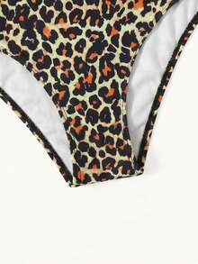 SHEIN Swim 1件豹紋圓點印花性感比基尼泳褲 女款，海灘度假 - 彩色 - 查看 3
