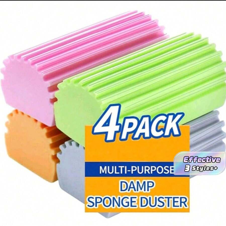 1pc/2pcs/4pcs Cleaning Duster Sponge Damp Tool -Reusable Household Sponges Dusters Magical Dust Sponge Suitable For Cleaning Blinds, Glass, Baseboards, Vents, Mirrors, Window Track Grooves