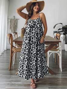 SHEIN VCAY Casual Minimalist Leopard Print Pattern Plus Size Dress Suitable For Summer - Multicolor - View 2