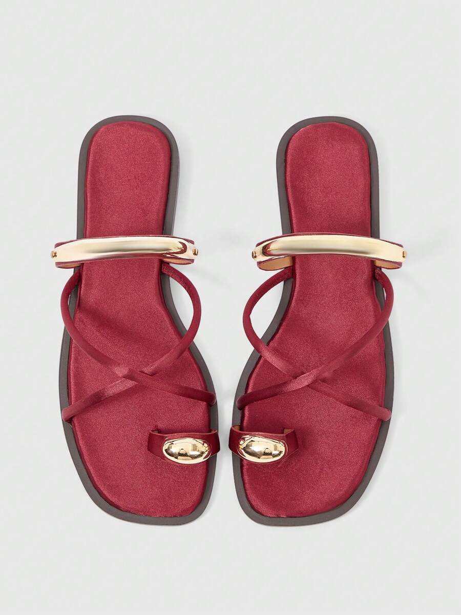 Sleekvia Sandal Jepit Luar Ruangan Wanita Nyaman, Tahan Aus, Serbaguna, Terbuat dari Logam, Cocok untuk Musim Panas - Sutra-merah anggur - View 1
