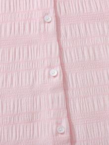 Maija Kids Maija Kids Tween Girl Casual Cute Preppy College Style Daily Peter Pan Collar Ruffle Trim Light Pink Soft Fashion Versatile Shirt Back-To-School Autumn - Pink - View 6