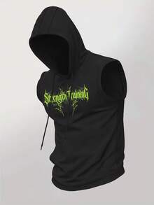 Gym Rark Men's Summer Casual Letter Print Drawstring Hooded Tank Top And Shorts Sports Set, Gym - Black - View 4