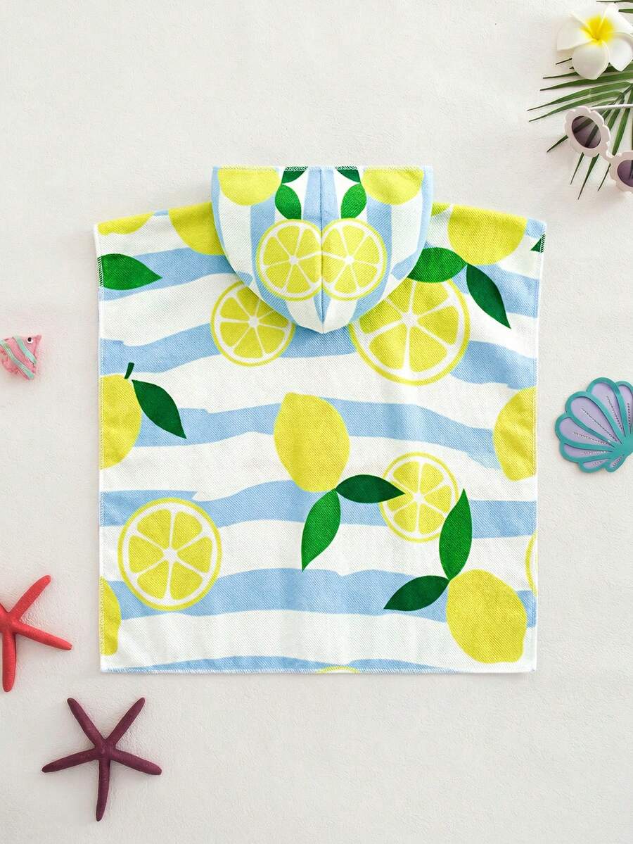 SHEIN 女婴条纹柠檬印花连帽泳衣，夏季海滩度假 - 彩色 - 查看 1