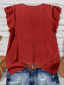 Rusticease Women's Solid Color V-Neck Casual Versatile Daily Wear Blouse - Red - View 2